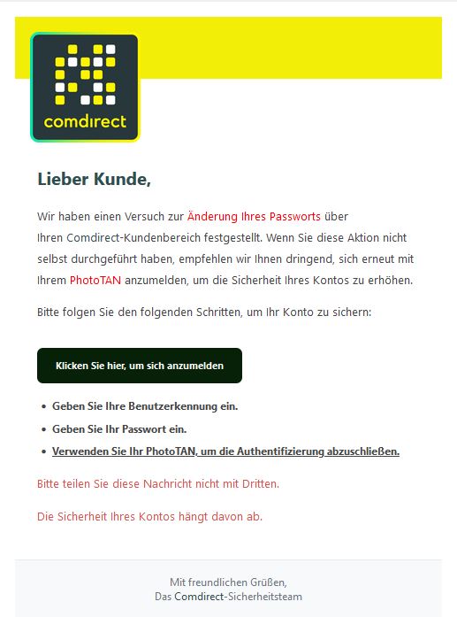 Screenshot Phishingmail Comdirect