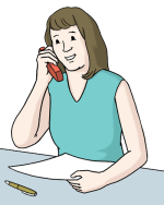 Grafik: Eine Frau sitzt am Schreibtisch unf telefoniert